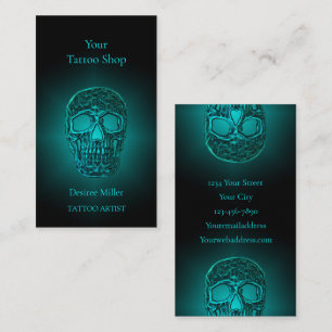 Gothic Skull Head Aquamarin Green Tattoo Shop Visitenkarte