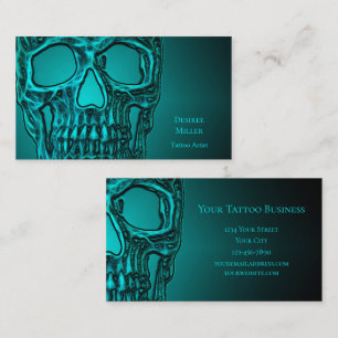Gothic Skull Head Aquamarin Green Tattoo Shop Visitenkarte