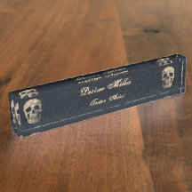 Gothic Skull Head Beige Black Floral Tattoo Artist