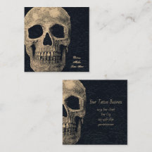 Gothic Skull Head Beige Black Floral Tattoo Artist