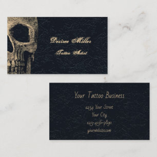 Gothic Skull Head Beige Black Floral Tattoo Artist Visitenkarte