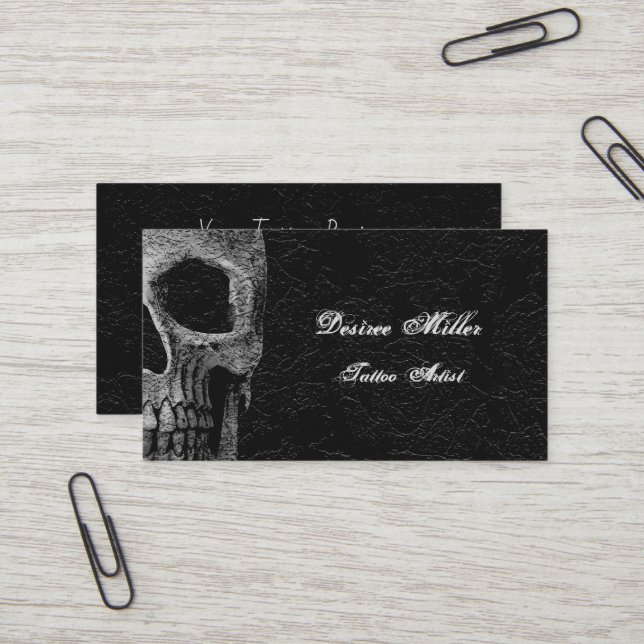 Gothic Skull Head Black Gray floral Tattoo Artist Visitenkarte (Vorderseite/Rückseite Beispiel)