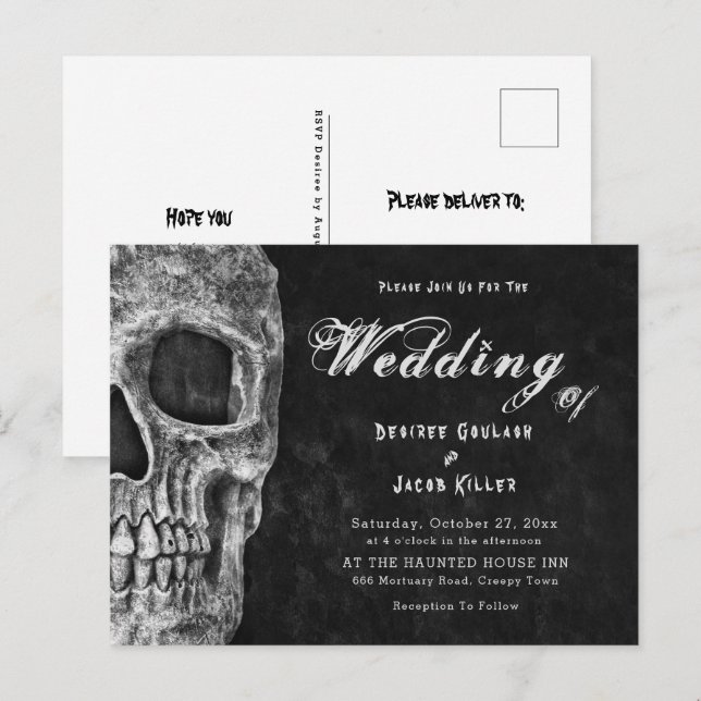 Gothic Skull Head Black Hallowedding Einladung (Vorne/Hinten)
