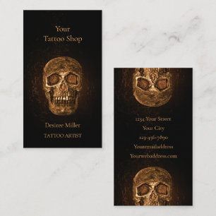 Gothic Skull Head glühend Gold Black Tattoo Shop Visitenkarte