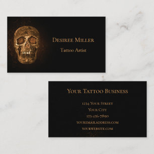 Gothic Skull Head glühend Gold Black Tattoo Shop Visitenkarte