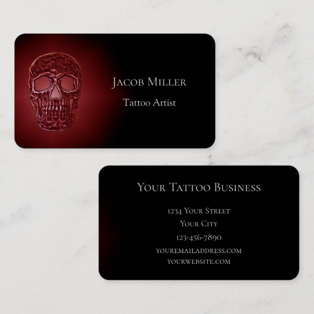 Gothic Skull Head glühend Red Black Tattoo Shop Visitenkarte (Vorne/Hinten)