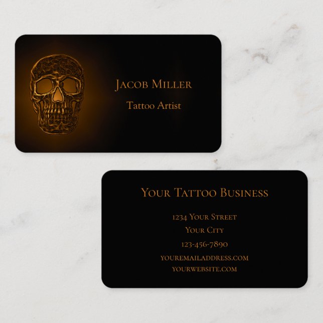 Gothic Skull Head Gold Metallic Tattoo Artist Visitenkarte (Vorne/Hinten)