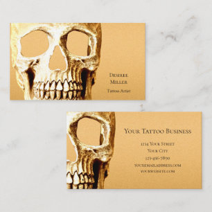 Gothic Skull Head Gold White Tattoo Shop Visitenkarte