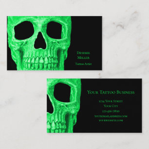Gothic Skull Head Green Neon Black Tattoo Shop Visitenkarte