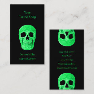 Gothic Skull Head Green Neon Black Tattoo Shop Visitenkarte
