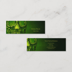 Gothic Skull Head Green Neon Metallic Tattoo Shop Mini Visitenkarte