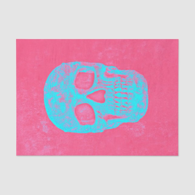 Gothic Skull Head Hot Pink Blue Decoupage Pop Seidenpapier (Vorderseite)