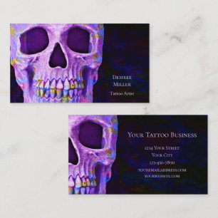 Gothic Skull Head Lila Blue Tattoo Shop Visitenkarte