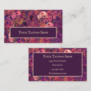 Gothic Skull Head Muster Lila Pink Tattoo Shop Visitenkarte