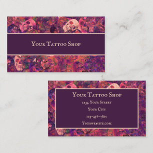 Gothic Skull Head Muster Lila Pink Tattoo Shop Visitenkarte