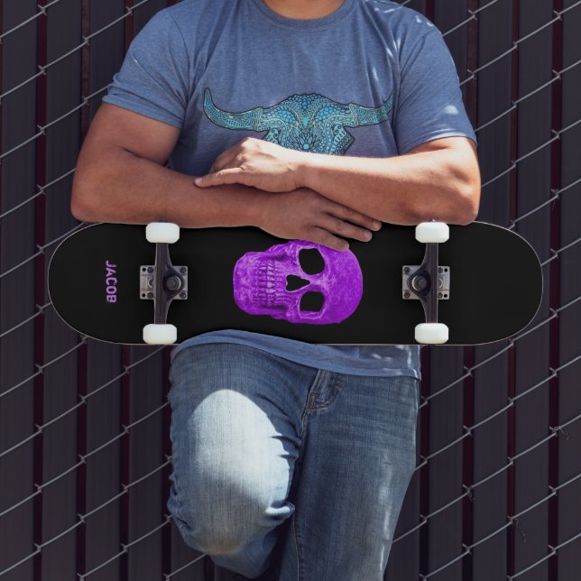 Gothic Skull Head Neon Lila Black Cool Skateboard (Außenbereich 3)