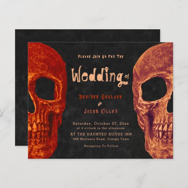 Gothic Skull Head Orange Black Halloween Budget (Vorne/Hinten)