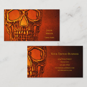 Gothic Skull Head Orange Black Tattoo Shop Visitenkarte