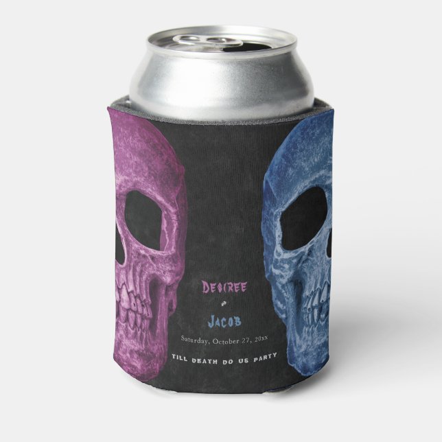 Gothic Skull Head Pink Blue Hallowedding Dosenkühler (Kanne Rückseite)