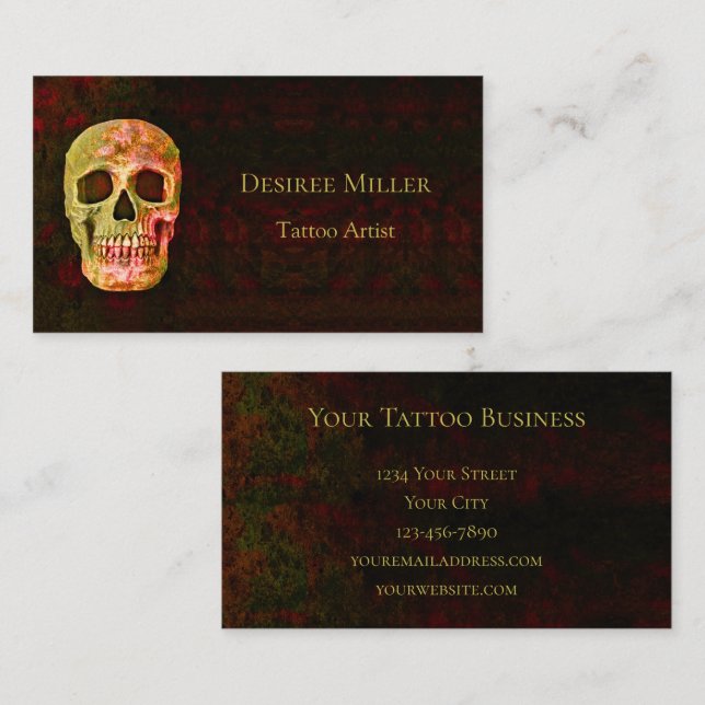 Gothic Skull Head Red Green Tattoo Shop Visitenkarte (Vorne/Hinten)