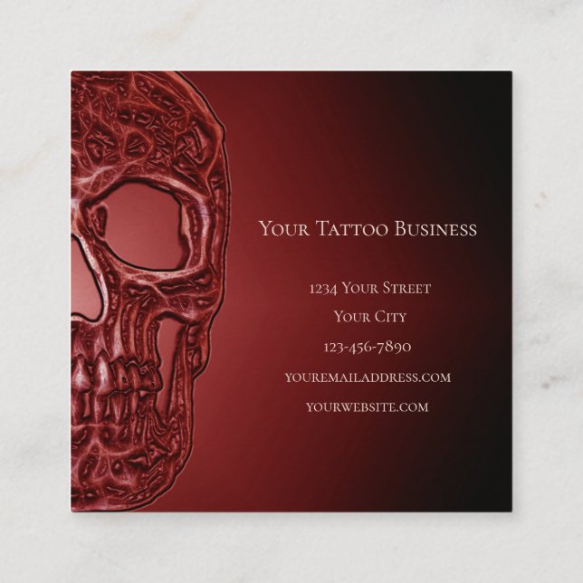 Gothic Skull Head Rot Schwarz Glühen Tattoo Shop Quadratische Visitenkarte (Rückseite)