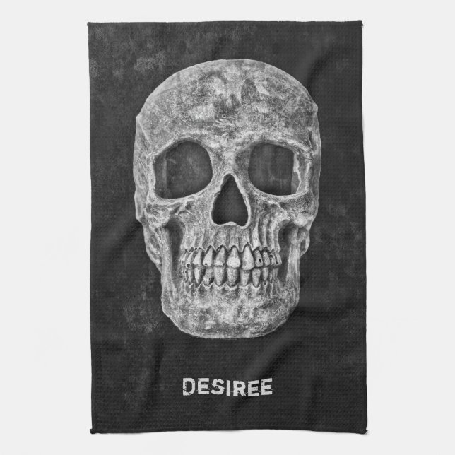 Gothic Skull Head Schwarz und Weiß Custom Geschirrtuch (Vertikal)