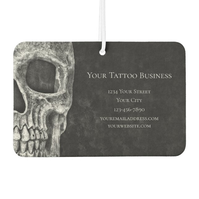Gothic Skull Head Schwarz-Weiß Tattoo Shop Autolufterfrischer (Vorderseite)