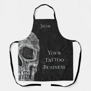 Gothic Skull Head Schwarz-Weiß Tattoo Shop Schürze