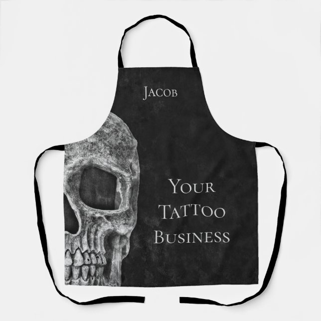 Gothic Skull Head Schwarz-Weiß Tattoo Shop Schürze (Vorderseite)