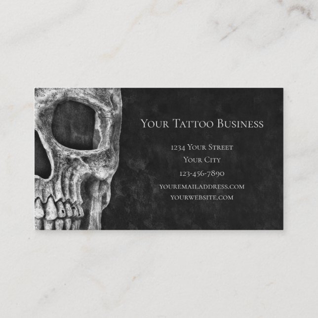 Gothic Skull Head Schwarz-Weiß Tattoo Shop Visitenkarte (Rückseite)