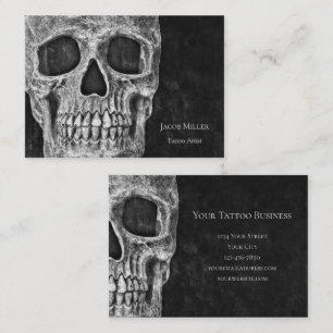 Gothic Skull Head Schwarz-Weiß Tattoo Shop Visitenkarte