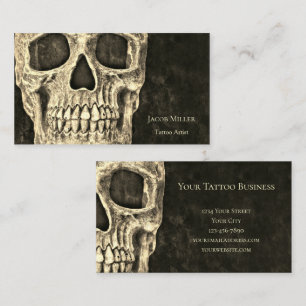 Gothic Skull Head Sepia Black Tattoo Artist Visitenkarte