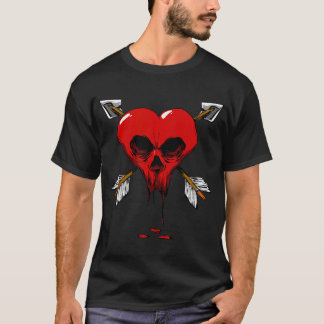 Gothic Skull Heart Valentinstag T-Shirt