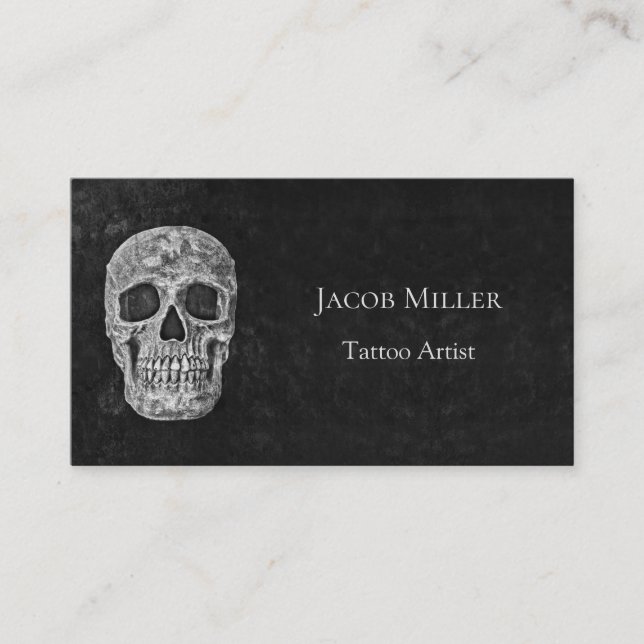 Gothic Skull Kopf Schwarz und Weiß Tattoo Künstler Visitenkarte (Vorderseite)