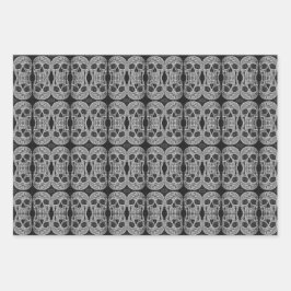Gothic Skull Kopf Schwarz-Weiß Abstraktes Muster Geschenkpapier Set
