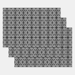 Gothic Skull Kopf Schwarz-Weiß Abstraktes Muster Geschenkpapier Set