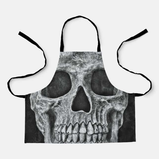 Gothic Skull Kopf Schwarz-Weiß Coole Textur Schürze (Vorderseite)