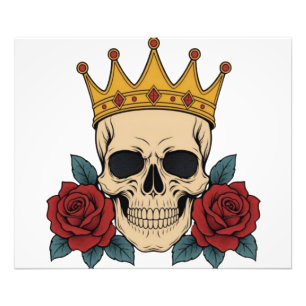 Gothic Skull-Krone mit roten Rosen – Dunkler Biker Fotodruck