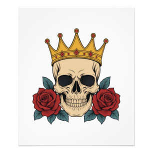 Gothic Skull-Krone mit roten Rosen – Dunkler Biker Fotodruck