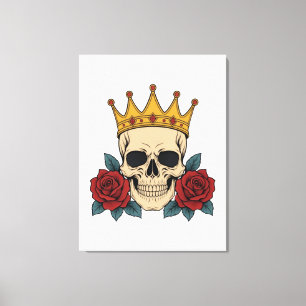 Gothic Skull-Krone mit roten Rosen – Dunkler Biker Leinwanddruck