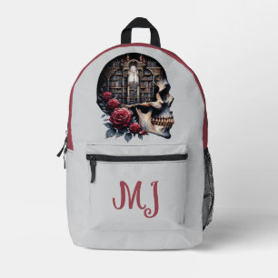 Gothic Skull Library bucht Rote Rosen Personalisie Bedruckter Rucksack