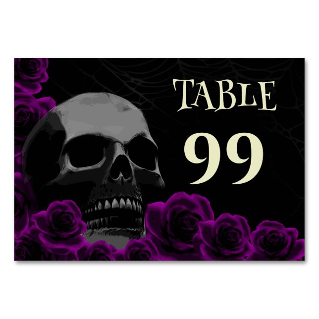 Gothic Skull Lila Rose Spooky Halloween Weddi Tischnummer (Vorderseite)