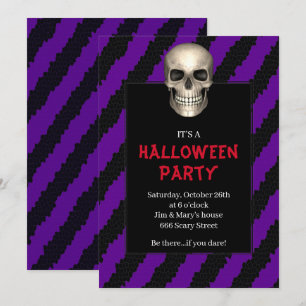 Gothic Skull Lila Stripe Halloween-Party Einladung