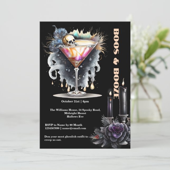 Gothic Skull martini Cocktail Happy Hour Halloween Einladung (Stehend Vorderseite)