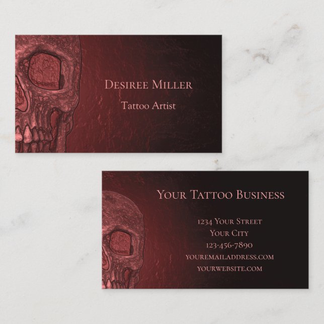 Gothic Skull Metallic Red Pink Tattoo Shop Visitenkarte (Vorne/Hinten)
