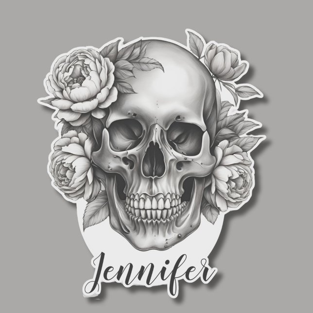 Gothic Skull mit Peonies Monogram wasserdicht Aufkleber (Von Creator hochgeladen)
