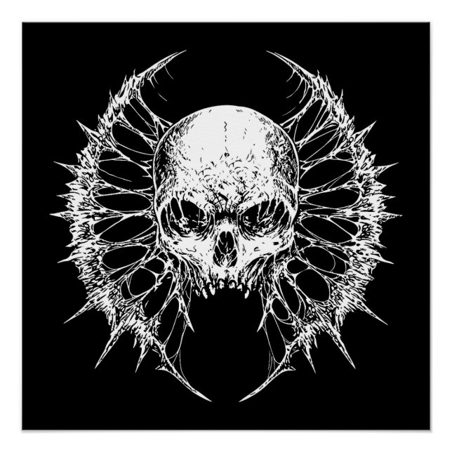 Gothic Skull mit Webbed Wings Poster (Vorderseite)