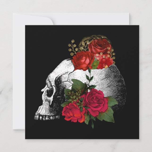 Gothic Skull N Rose Dunkle Fantasie Einladung (Vorderseite)