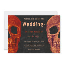 Gothic Skull Orange Black Hallowedding Einladung