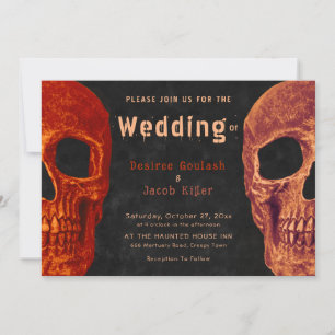 Gothic Skull Orange Black Hallowedding Einladung